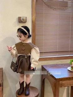 童装韩版2022秋季女童衬衫洋气，秋儿童宝宝复古花苞裙皮两件套