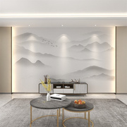 定制电视背景墙壁纸2023新中式，山水壁布壁画大气，客厅沙发影视墙布