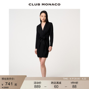 CLUB MONACO女装黑色扭结羊毛柔美气质长袖翻领连衣裙
