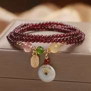 韩版时尚多层石榴石手链女小众设计简约个性珠子串珠手串复古手饰