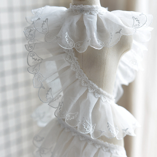 爱心天使翅膀多层白色网纱皱褶花边刺绣蕾丝服装花边辅料