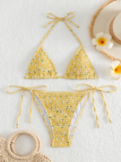 欧美女士性感分体泳衣印花三角包比基尼系带小清新泳装温泉bikini