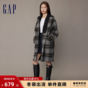 Gap女装冬季羊毛混纺毛呢长款大衣保暖廓形学院风外套841025
