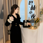 阿胖大码女装2022 秋冬 法式复古优雅显瘦气质黑连衣裙Q6767