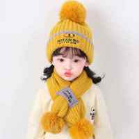 韩国sz秋冬加绒宝宝保暖套头，护耳帽毛线围巾，两件套装女童帽子
