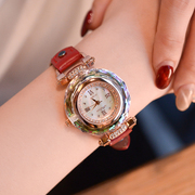 香港玛丽莎 奢华时尚红色女表水晶宝石表盘手表防水真皮石英表
