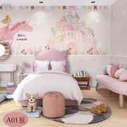 5D梦幻公主房壁纸卡通粉色城堡儿童房墙纸女孩卧室背景墙定制