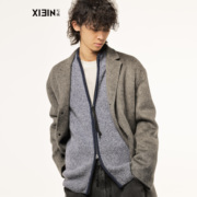xiein写映设计师男装西装领花，灰色双面尼长毛澳洲羊毛大衣