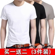 3件莫代尔棉短袖t恤男士夏季圆领打底衫纯黑半袖冰丝滑料白体恤