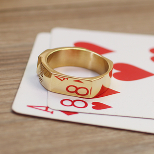 镀金六边形钛钢戒指男士高清反光看认牌扑克时尚近景魔术道具