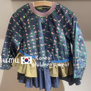 童装定制2022韩版秋新儿童森系植物印花长袖T恤女童洋气裙摆上衣
