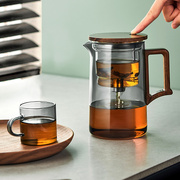 飘逸杯泡茶壶一键过滤胡桃木全玻璃内胆茶水分离杯沏茶高档冲茶器