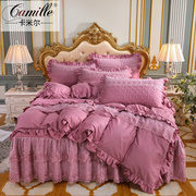 欧式全棉夹棉蕾丝，床裙款四件套床上用品纯棉，加厚床罩4件套被套2米