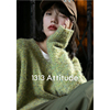 1313慵懒复古黄绿杂花纱v领套头针织，羊毛衫糯软宽松毛衣