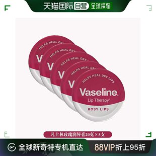 欧洲直邮英国药房VASELINE凡士林玫瑰润唇膏防干裂舒缓滋润20g*5