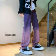 美式欧美炸街裤子设计感高级vintage渐变紫色，牛仔裤高街男直筒裤