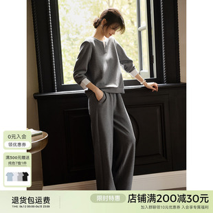 XWI欣未休闲运动假两件卫衣套装女春季灰色宽松上衣直筒裤两件套