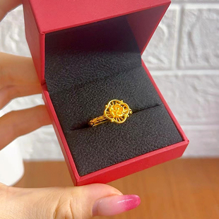 玫瑰花朵镀金仿真黄金戒指结婚假，三金沙金指环，可调节不掉色