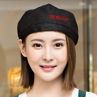 韩版餐厅厨师帽子酒店服务员，工作帽蛋糕咖啡店男女工作帽定制logo