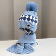 儿童针织帽子围巾套装男女冬季加厚绒毛线保暖护耳两件套头帽