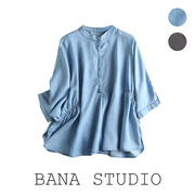 bana外贸日本单原单蝙蝠袖天丝牛仔，半袖衬衫2022夏衬衣(夏衬衣)上衣女大码