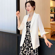 雪纺西装外套女薄款2024韩版夏季宽松垂感白色，中长款防晒上衣