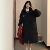 女神保命学院风黑色羽绒服，女中长款2024年韩版宽松白鸭绒(白鸭绒)外套