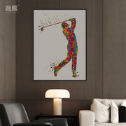 现代简约创意人物高尔夫装饰画印象风色块高档酒店客厅挂画有框画