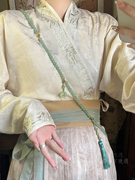国风108颗绿色串珠长款流苏，斜挎链项链，新中式复古古风旗袍配饰品