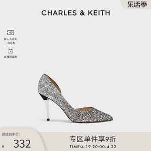 CHARLES&KEITH女鞋CK1-60580071女士宴会闪耀尖头水晶高跟鞋婚鞋