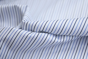 意大利进口薄款27姆米蓝紫黑白竖条纹色织高支细腻斜纹真丝棉布料