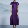 六L品牌女装高端时尚气质百搭深紫色连衣裙A1-17021