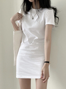 韩国修身包臀纯棉中长款T恤裙女白色打底裙短裙休闲上衣裙连衣裙