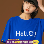 卡通字母t恤女夏甜美简约2024年韩版宽松vintage克莱因蓝短袖