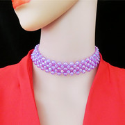 韩版手工编织紫色亚克力假领子项链女围脖百搭衬衣立领装饰领