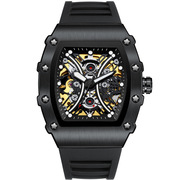  黑带镂空全自动机械时尚士品牌手表男运动硅胶夜光国产腕表