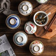 日式餐具带盖汤盅陶瓷小炖盅，商用汤碗蒸碗蒸蛋盅小汤碗带盖碗