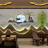 新中式山水画客厅背景墙装饰画，墙纸茶室文化，墙壁纸茶叶店背景壁布