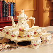 水杯茶具套装家用欧式客厅陶瓷水具杯具茶杯子茶壶整套奢华带托盘