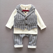 男宝宝英伦套装婴儿礼服秋季一周岁幼童马甲三件套小西服帅气纯棉