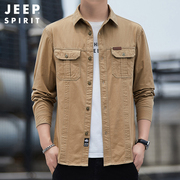 jeep吉普长袖衬衫男春秋，款纯棉工装，翻领衬衣男士春天休闲运动外套