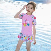 女童韩版连体分体公主裙式中大童游泳衣女孩学生保守平角泳装