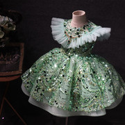 儿童短款礼服演出主持公主裙，浅绿色生日宴会摄影钢琴女孩快乐阳光