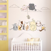 可爱猫咪宿舍装饰墙纸自粘墙贴儿童，房间墙面贴纸温馨幼儿园贴画
