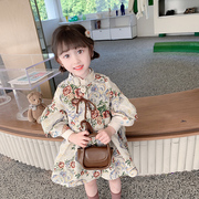 韩国女童风衣外套2023儿童立领花朵公主T裙中小童秋冬洋装