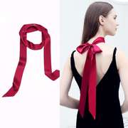 红色丝巾小长条丝带女飘带真丝细窄领带丝绸腰带发带绸带夏季颈带