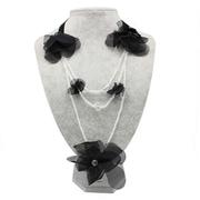 欧美流行饰品经典丝带自由调节夸张项链黑色蕾色花朵毛衣链
