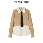 太平鸟长袖宽松型年冬季假两件单排多扣a1cac4563扣衬衫单