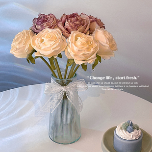 玫瑰仿真假花摆设客厅餐桌，房间卧室桌面装饰花艺摆件永生干花花束