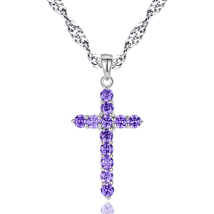 七可十字架925银项链女轻奢小众优雅紫色吊坠饰品生日礼物送女友